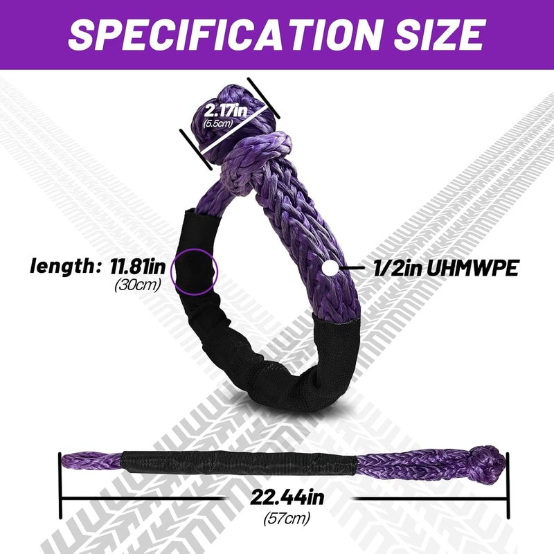 Perantlb Soft Shackle 1/2,3/8" X 22 Inch (50000/47000LBS) Breaking Strength,Synthetic Soft Shackle Rope with Sleeves for SUV,ATV,Truck&More (1/2x22ft Purple) - Image 2